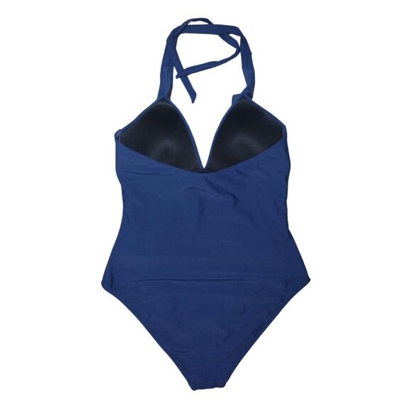 Cupshe Womens Halter One-Piece Swimsuit With Ruched Front XL Blue Nylon, Spandex - Picture 2 of 8